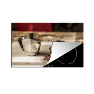 MuchoWow Herdblende-/Abdeckplatte "Moka, neapolitanische Kaffeemaschine, offen in der Befüllungsphase mit", Vinyl, (1 tlg), Mobile Arbeitsfläche nutzbar, Ceranfeldabdeckung