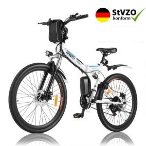 Myatu E-Bike "26 Zoll Elektrofahrrad Klapprad Faltrad,doppelten Stoßdämpfung", 21 Gang, Tretlagerschaltung, 250,00 W, mit 36V 10,4Ah Akku E-Mountainbike, MTB für Herren