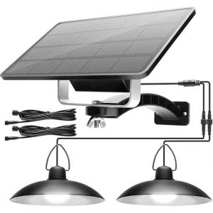 Rosnek LED Solarleuchte "1/2/3/4 Kopf, Solar-Pendelleuchten, für Shop Hof Garage Veranda, Weiß", 1 Solarmodul mit 2 Lampen, Tageslichtweiß, IP65 wasserdicht, LED-Schuppen-Leuchten