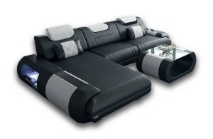 Sofa Dreams Ecksofa "Rimini - L Form Ledersofa", Couch, mit LED, wahlweise mit Bettfunktion als Schlafsofa, Designersofa