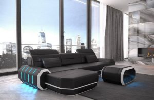 Sofa Dreams Ecksofa "Roma - L Form Ledersofa", Couch, mit LED, wahlweise mit Bettfunktion als Schlafsofa, Designersofa