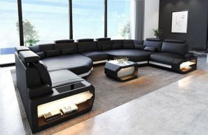 Sofa Dreams Wohnlandschaft "Asti", Couch, XXL U Form Ledersofa mit LED, Designersofa