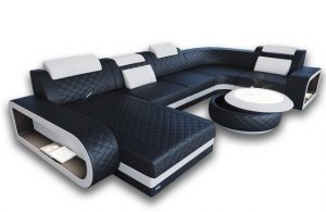 Sofa Dreams Wohnlandschaft "Berlin - U Form Ledersofa", Couch, mit LED, wahlweise mit Bettfunktion als Schlafsofa, Designersofa