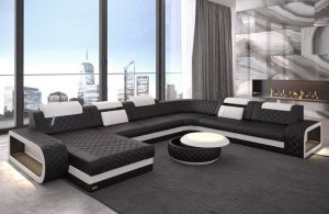 Sofa Dreams Wohnlandschaft "Berlin - XXL U Form Ledersofa", Couch, mit LED, wahlweise mit Bettfunktion als Schlafsofa, Designersofa