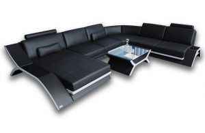 Sofa Dreams Wohnlandschaft "Calabria - XXL U Form Ledersofa", Couch, mit LED Beleuchtung, USB Anschluss und Multifunktions-Console