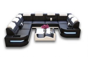 Sofa Dreams Wohnlandschaft "Como - U Form Ledersofa", Couch, mit LED, wahlweise mit Bettfunktion als Schlafsofa, Designersofa