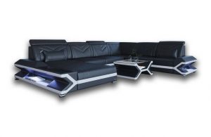 Sofa Dreams Wohnlandschaft "Napoli - XXL U Form Ledersofa", Couch, mit LED, wahlweise mit Bettfunktion als Schlafsofa, Designersofa