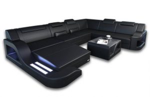 Sofa Dreams Wohnlandschaft "Palermo - XXL U Form Ledersofa", Couch, mit LED, wahlweise mit Bettfunktion als Schlafsofa, Designersofa