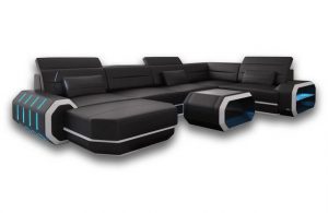 Sofa Dreams Wohnlandschaft "Roma - U Form Ledersofa", Couch, mit LED, wahlweise mit Bettfunktion als Schlafsofa, Designersofa