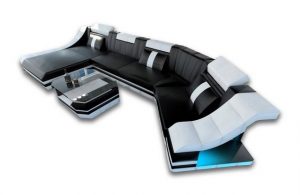 Sofa Dreams Wohnlandschaft "Turino - C Form Ledersofa", Couch, mit LED, wahlweise mit Bettfunktion als Schlafsofa, Designersofa
