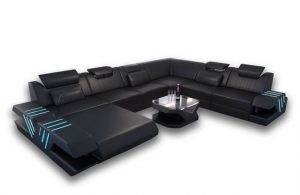 Sofa Dreams Wohnlandschaft "Venedig - XXL U Form Ledersofa", Couch, mit LED, wahlweise mit Bettfunktion als Schlafsofa, Designersofa