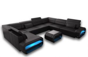 Sofa Dreams Wohnlandschaft "Verona - U Form Ledersofa", Couch, mit LED, wahlweise mit Bettfunktion als Schlafsofa, Designersofa