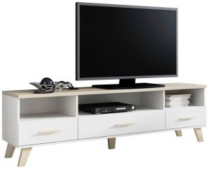 Stylefy Lowboard "Latta 180 3S3K 53x160x40 Weiß Eiche" (TV-Kommode, TV-Schrank), viel Stauraum, mit Schubladen, variabel stellbar, Skandinavisch Design