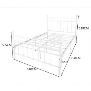 WISHDOR Metallbett "Doppelbett Bett Metallbett Jugendbett mit Lattenrost ohne Matratze" (Weiß (140 x 190 cm), Metallbett Bettrahmen Gästebetten mit einfach Kopfteil, Jugendbett Bettgestelle für Schlafzimmer