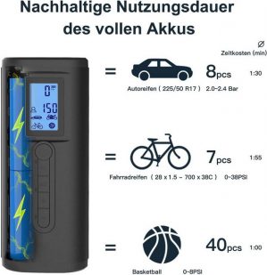 XDeer Akku-Luftpumpe "Elektrische Luftpumpe 150PSI Tragbar Fahrradpumpe", mit Digital LCD LED Licht Mini Digitale Luftpumpe für Auto