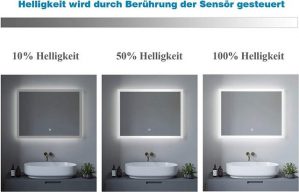 aqua batos LED-Lichtspiegel "LED Badspiegel mit Beleuchtung 100x70cm Lichtspiegel Badezimmerspiegel", Touch Schalter Dimmbar Kaltweiß 6400K Spiegelheizung IP44