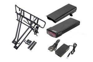 PowerSmart E-Bike Akku 36V 13,4Ah mit Rücklicht mit Batteriehalterung, Fahrradgepäckträger und Ladegerät für e-4motion folding bike model Maxi luxury, EZEGO Step Models, EZEGO Fold, EZEGO Fold LS, E-Glide u.v.m. 13400 mAh