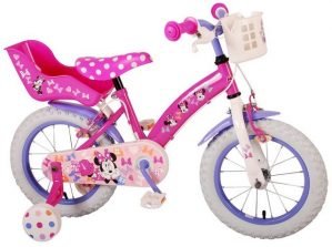TPFSports Kinderfahrrad Volare Disney Minnie 14 Zoll mit 2x Handbremse, 1 Gang, (Mädchen Fahrrad - Rutschfeste Sicherheitsgriffe), Kinder Fahrrad 14 Zoll mit Stützräder Laufrad Mädchen Kinderrad