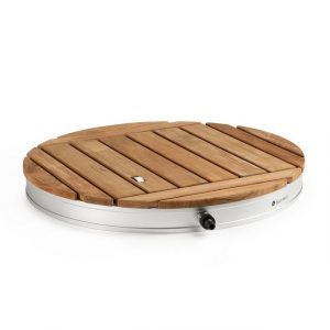blumfeldt Gartendusche Sumatra Teak RD Gartendusche Aluminium Teakholz Tragegriff (Packung), Outdooor bodenplatte Bodendusche Fußdusche Außen ohne Stromanschluss