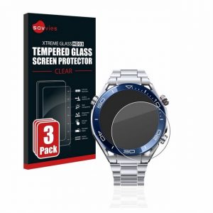Savvies Panzerglas für Huawei Watch Ultimate (48,5 mm), Displayschutzglas, 3 Stück, Schutzglas Echtglas 9H Härte klar Anti-Fingerprint