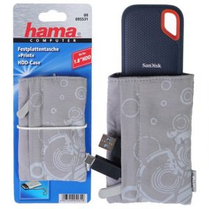 Hama Festplattentasche Tasche Print Grau 1,8" Case Schutz-Hülle Cover, Fach für Zubehör, Nylon Material, Tragegurt, Aufbewahrung Bag passend für 1,8" Zoll externe HDD tragbare Festplatte PC Notebook
