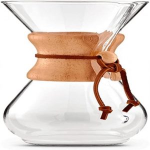 JedBesetzt Kaffeebereiter Glas-Kaffeemaschine mit Edelstahlfilter, Lederhalsbandhalter, 800 ml