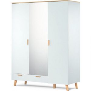 Konsimo Drehtürenschrank FRISK Spiegelschrank Garderobenschränke Hochschränke 3 Türen, mit Schubladen, mit Spiegel, 4 Einlegeböden