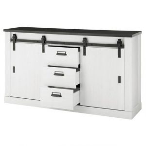 Lomadox Essgruppe SHELTON-61, (Spar-Set), in Pinie weiß Nb. mit anthrazit, Kommode, Sideboard, Anrichte, Vitrine