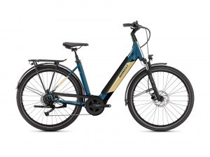 GHOST E-Teru B Essential Low EQ (625 Wh), 9 Gang Kettenschaltung, Damenfahrrad, Wave, Modell 2022, 27,5 Zoll 46 cm petrol blue/beige - glossy
