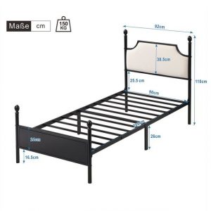 OKWISH Metallbett Einzelbett Bettgestelle mit Lattenrost, Jugendbett für Schlafzimmer, Gästezimmer, 90x200 cm, Schwarz, ohne Matratze, mit zwei Schubladen