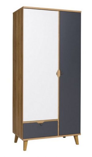 Furnix Kleiderschrank MEMIS 90 cm 2-türiger Garderoben oder Kleiderschrank Eiche Gold B90 x H200 x T52 cm
