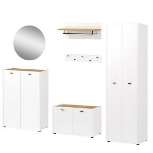GERMANIA Garderoben-Set Lucena, (5-St), inkl. Spiegel, Schuhschrank, Garderobenpaneel, Schuhbank, Schrank