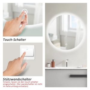 GOEZES Badspiegel Rundspiegel Led Speicherfunktion 3 Lichtfarben Helligkeit einstellbar (Wandspiegel,Badezimmerspiegel,Spiegel Rund,Lichtspiegel, 60x60cm), Kaltweiß,Neutral,Warmweiß,energiesparender