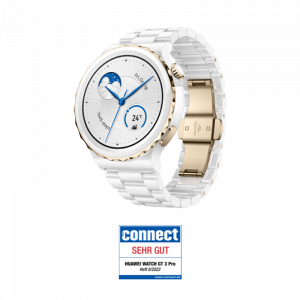 HUAWEI WATCH GT 3 Pro 43 mm weißes Keramik mit Goldring, weißes Keramikarmband