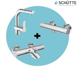 Schütte Badarmatur 3-teilige Serie LONDON (Set) Energiesparend, Verbrühschutz, 360° schwenkbar, wassersparend