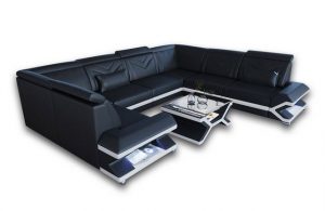 Sofa Dreams Wohnlandschaft Leder Sofa Couch Sorrento U Form Ledersofa, mit LED, wahlweise mit Bettfunktion als Schlafsofa, Designersofa