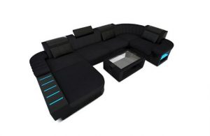 Sofa Dreams Wohnlandschaft Polster Stoffsofa Bellagio U Form Stoff Sofa Couch, mit LED, wahlweise mit Bettfunktion als Schlafsofa, Designersofa