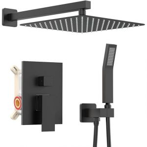 XIIW Duscharmatur Duschsystem Schwarz Unterputz Duscharmatur Set 12 Zoll Regendusche (Duschset Kopfbrause Handbrause Auslauf für Badewannen)