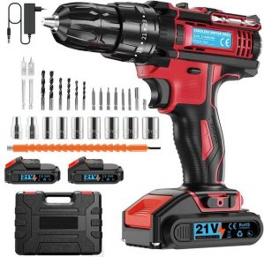 Yaviel Akku-Schraubendreher Akkuschrauber Bohrmaschinen Akku Schlagbohrschrauber Bohrschrauber 21V, (1200 U/min), Universal Drill 21V Batterien, 45,00 Nm, Drehmoment, 2-Gang