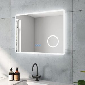 aqua batos LED-Lichtspiegel Badzimmerspiegel Badspiegel Led Spiegel mit Beleuchtung, 80x60cm Beschlagfrei Kosmetikspiegel Beleuchtet Abgerundete Ecken