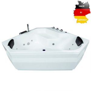 Basera® Whirlpool-Badewanne BASIC Indoor Eck-Whirlpool Badewanne Capri 145 x 145 cm, (Komplett-Set), mit 12 Massagedüsen, Wasserfall, LED