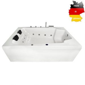 Basera® Whirlpool-Badewanne BASIC Indoor Whirlpool Badewanne XXL Milos 190 x 120 cm für 2 Personen, (Komplett-Set), mit 16 Massagedüsen, Wasserfall, LED