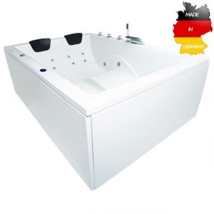 Basera® Whirlpool-Badewanne BASIC Indoor Whirlpool Badewanne XXL Wave 180 x 130 cm für 2 Personen, (Komplett-Set), mit 16 Massagedüsen, Wasserfall, LED