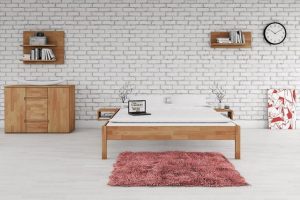 Natur24 Bett Bett Bento 1 Kernbuche massiv 200x200cm ohne Kopfteil mit Holzbeinen
