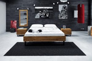 Natur24 Bett Bett Leeds 2 Wildeiche massiv 180x200cm ohne Kopfteil mit Metallkufen