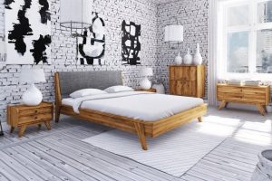 Natur24 Einzelbett Bett Jetro 1 Kernbuche 120x200 mit Polsterkopfteil und Holzbeinen