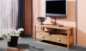 Natur24 Lowboard TV-Board Lamini Kernbuche massiv 125x45x58 mit 2 Schubladen und 1 Fach