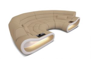 Sofa Dreams Ecksofa Bigsofa Couch Polster Sofa Stoff Concept Stoffsofa, C Form Couch mit Kunstlederakzenten, Designersofa mit ergonomischer Rückenlehne