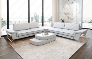 Sofa Dreams Ecksofa Design Leder Eckcouch Sepino L Form Modern Ledersofa, Couch wahlweise mit Multifunktionskonsole
