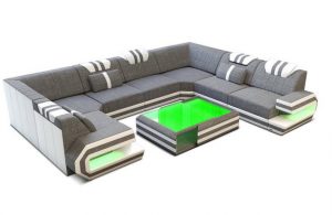 Sofa Dreams Wohnlandschaft Design Polster Stoff Sofa Ragusa U Form H Strukturstoff Stoffsofa, Couch wahlweise mit Hocker